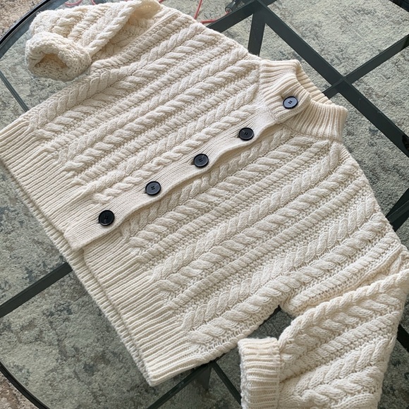 Something Navy Womens Chunky Cable Knit Button Up Cardigan Sweater White Size XS - Picture 7 of 13